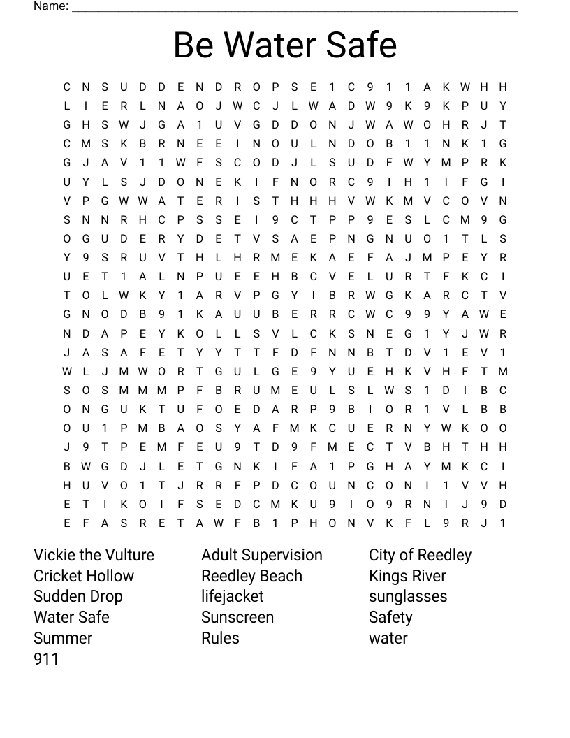 Be Water Safe Word Search