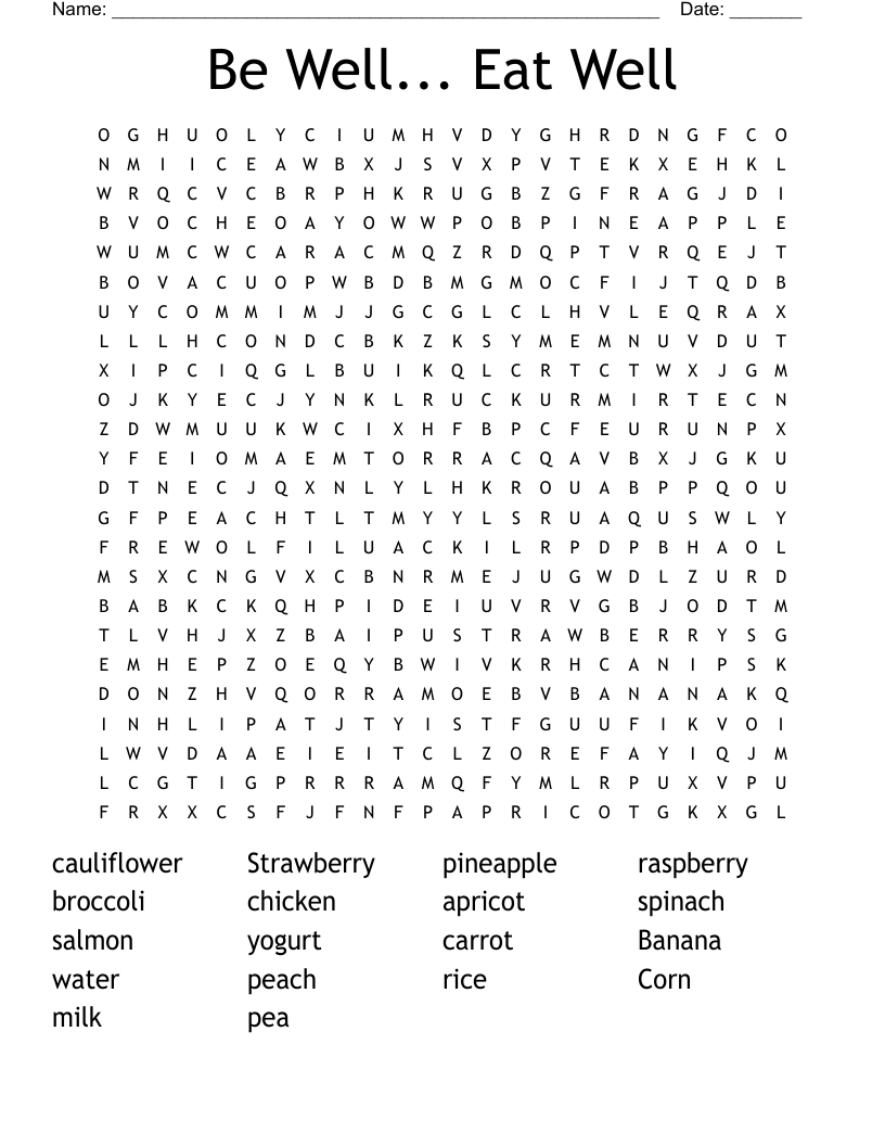 Be Well... Eat Well  Word Search
