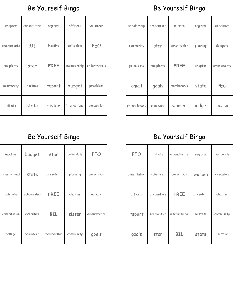 Be Yourself Bingo