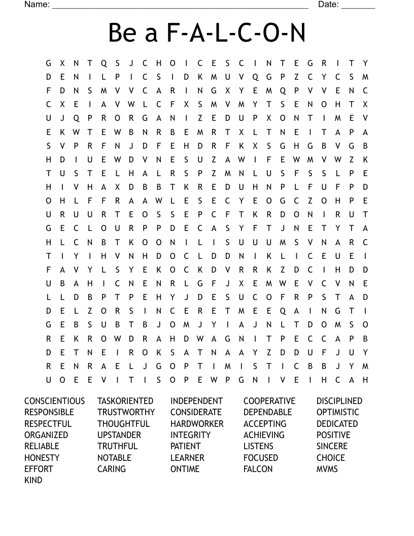 Be a F-A-L-C-O-N Word Search
