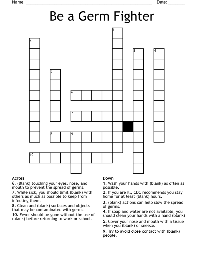 Be a Germ Fighter Crossword