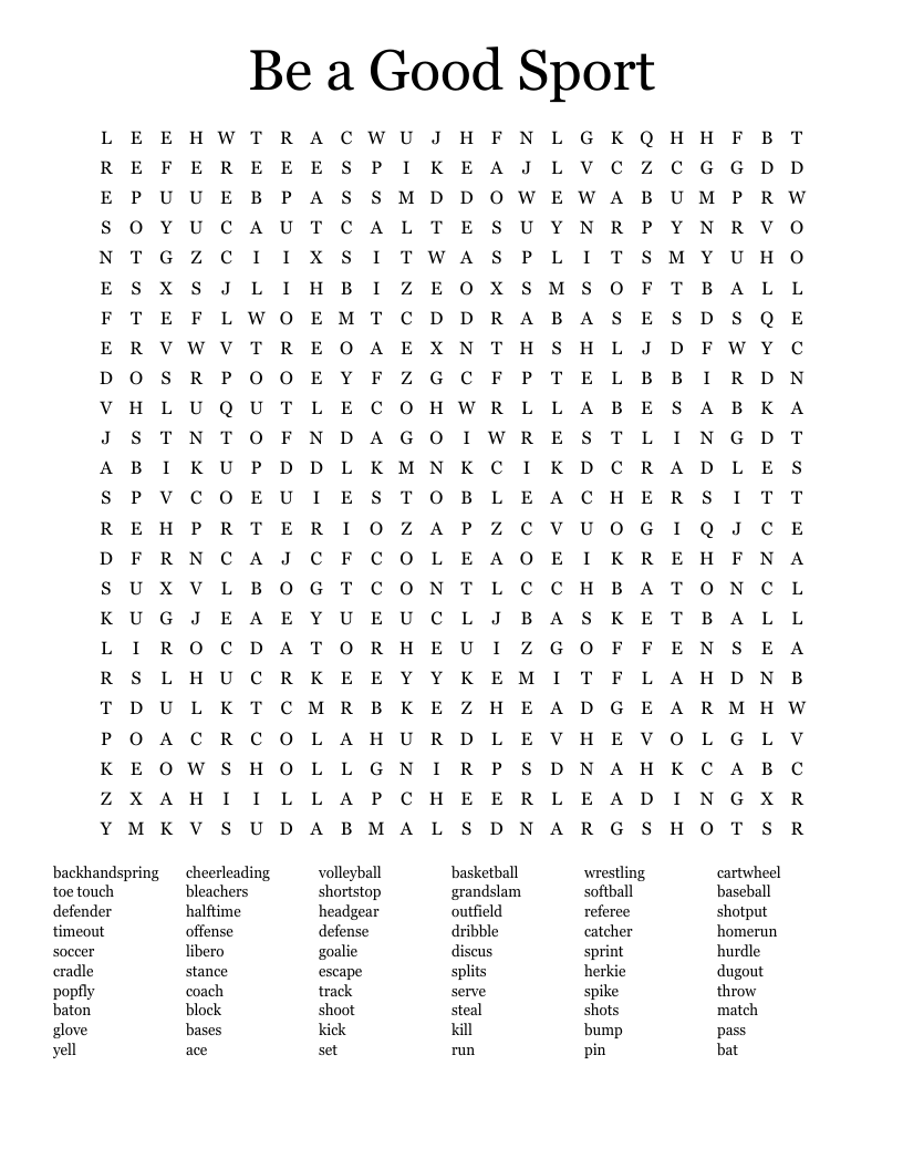 Be a Good Sport Word Search