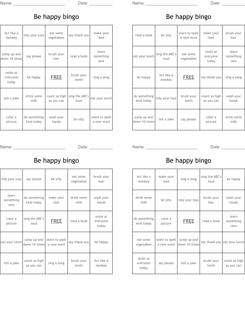 Be happy bingo 