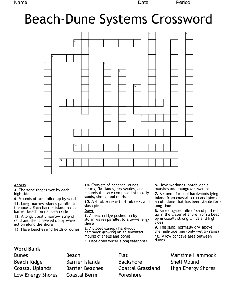Beach-Dune Systems Crossword