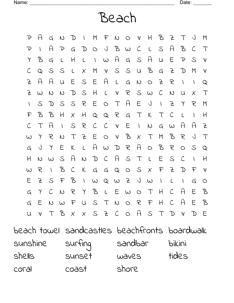 Beach Word Search