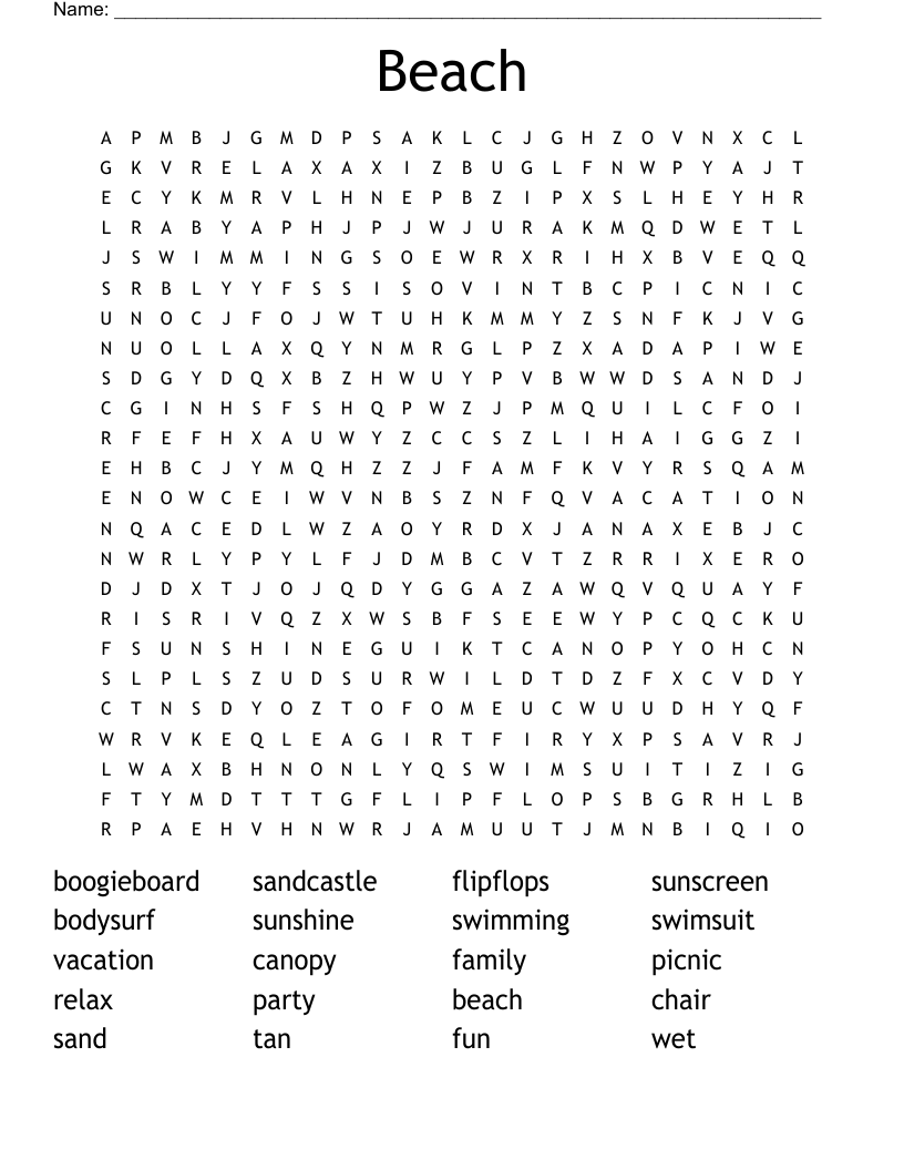 Beach Word Search