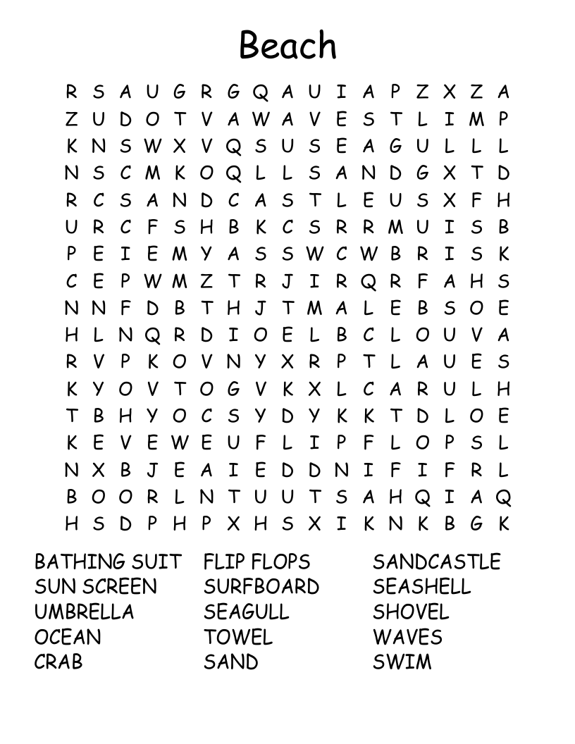 Beach Word Search