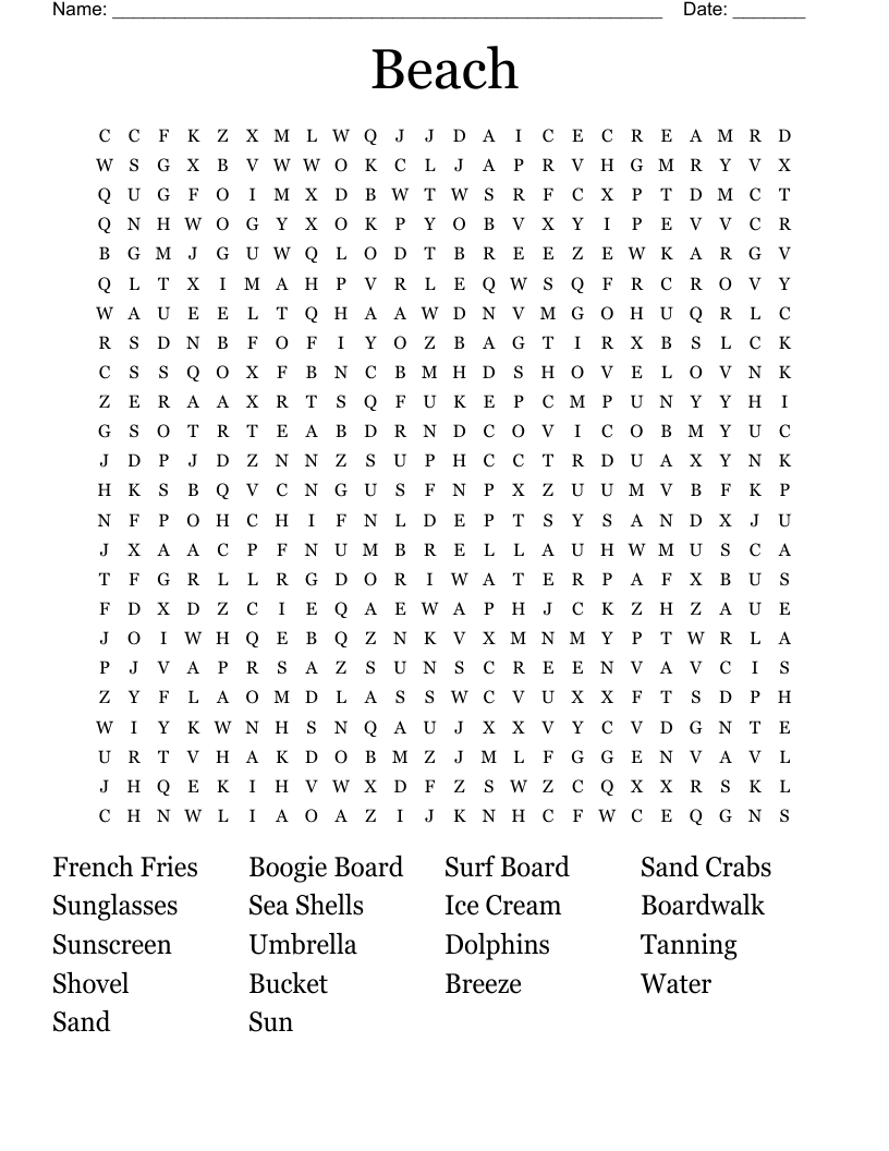 Beach Word Search