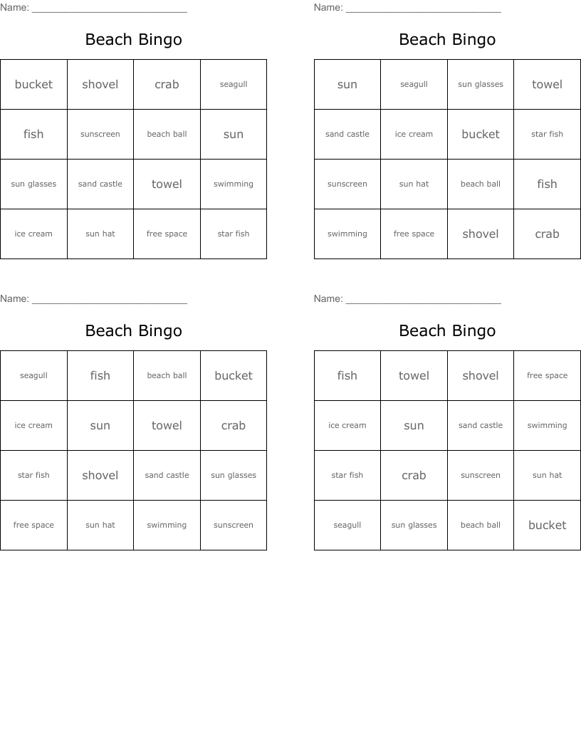 Beach Bingo