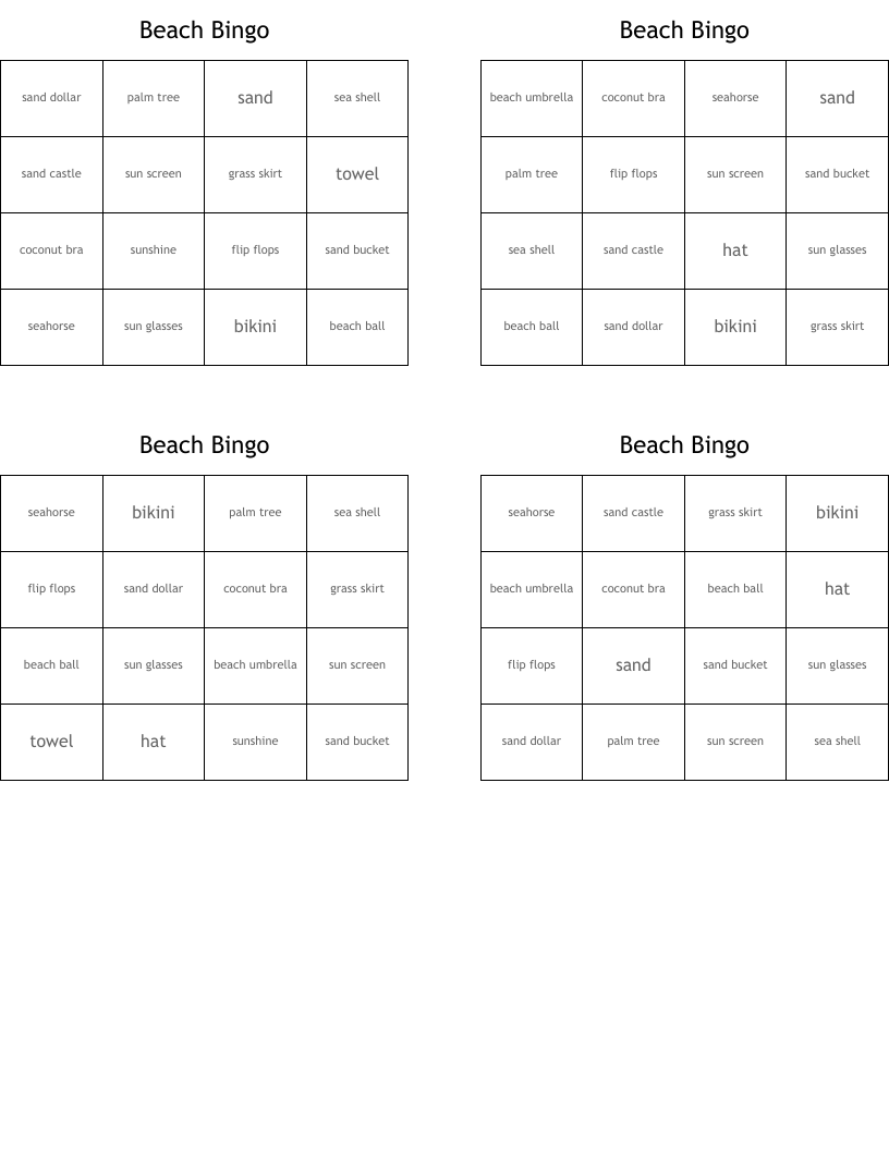 Beach Bingo