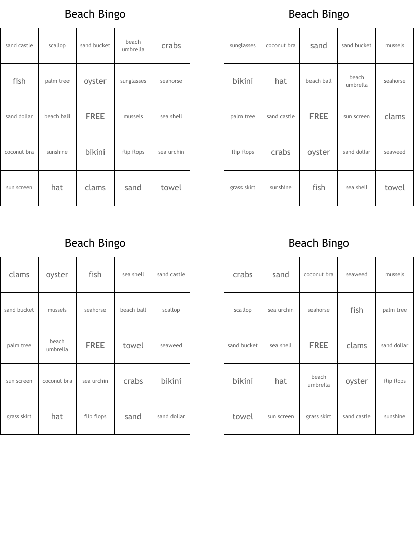 Beach Bingo
