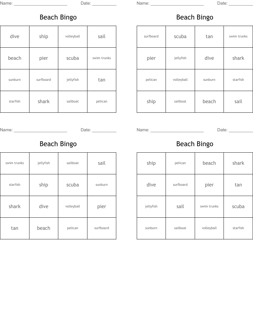 Beach Bingo