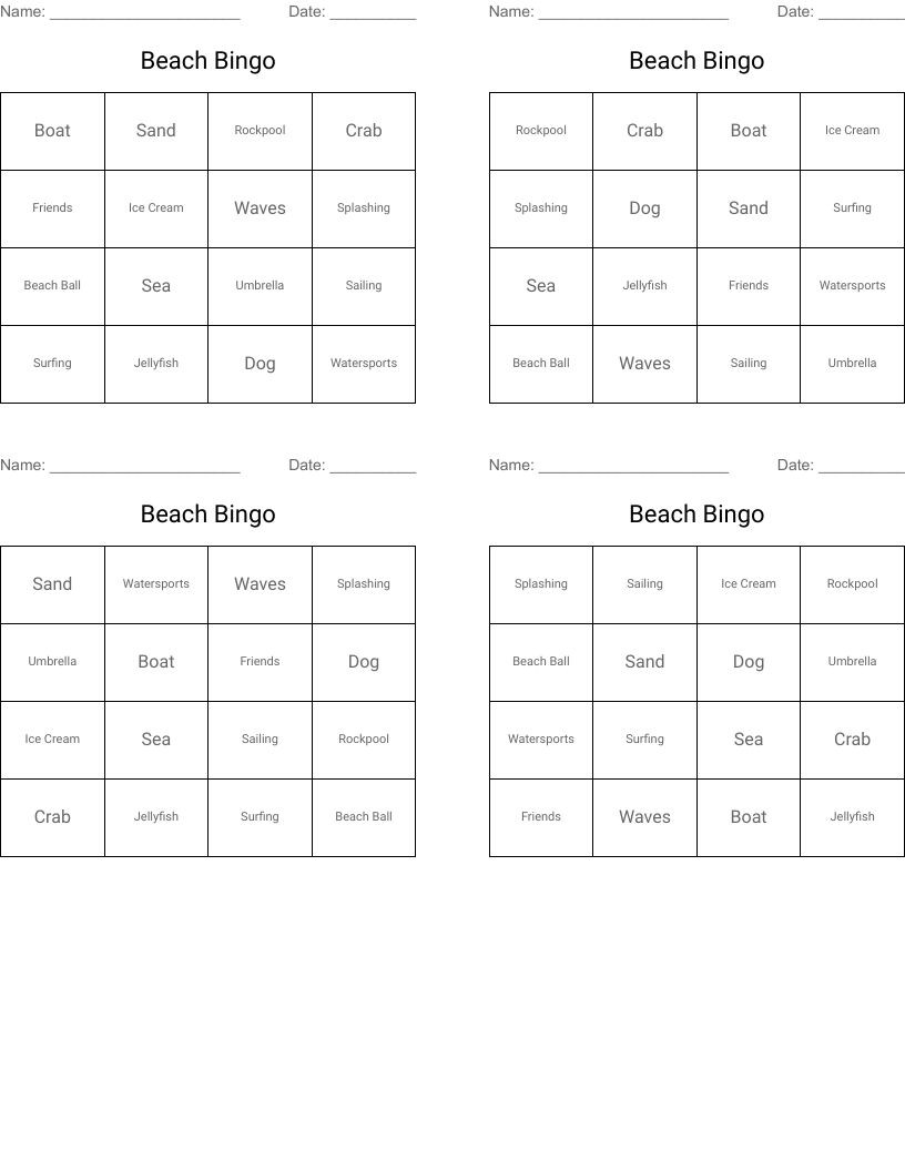 Beach Bingo