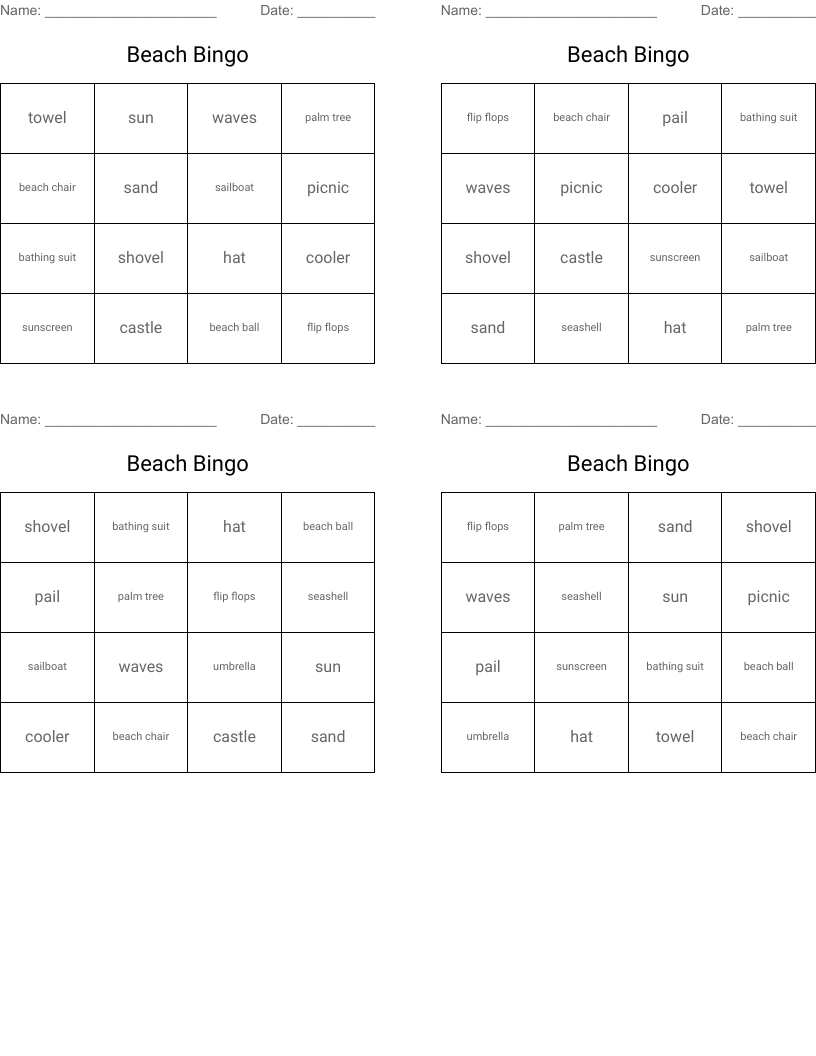Beach Bingo