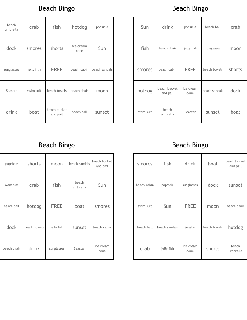 Beach Bingo