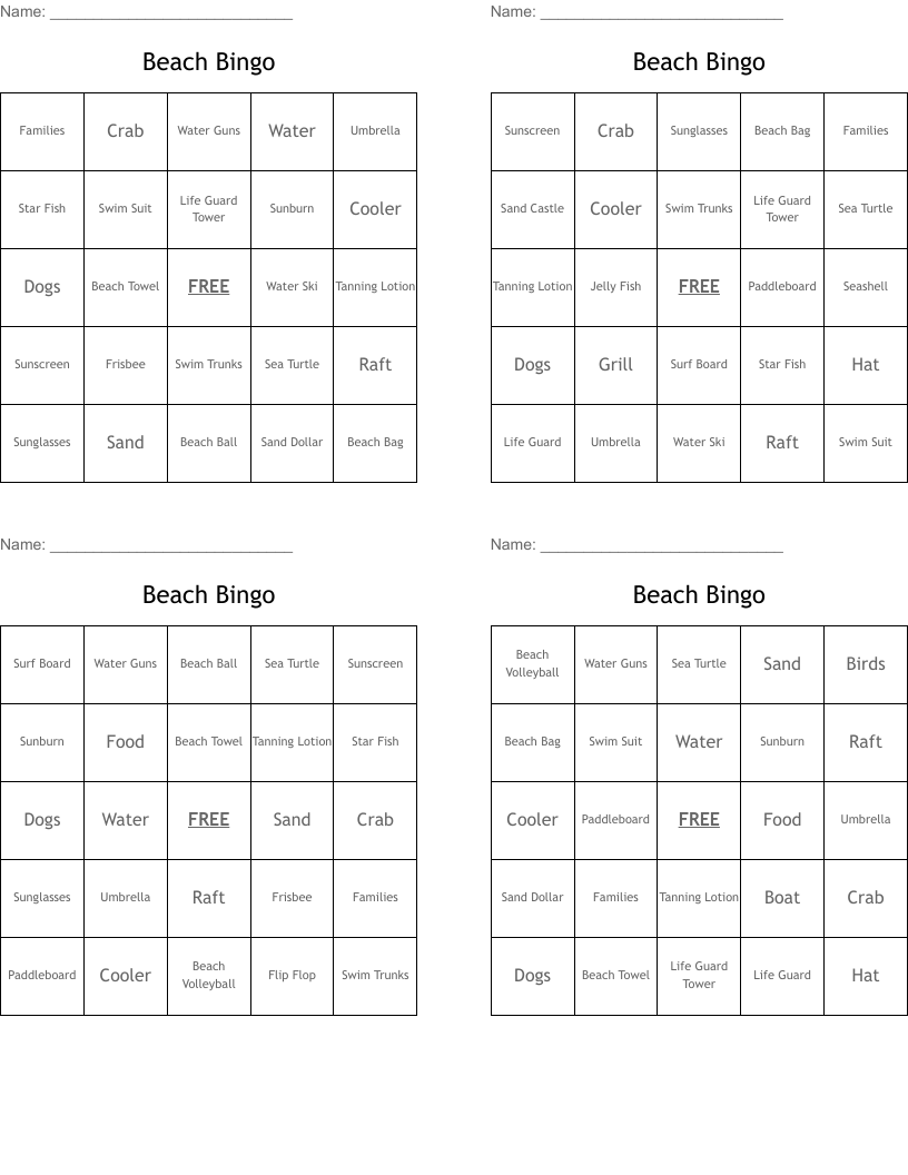 Beach Bingo