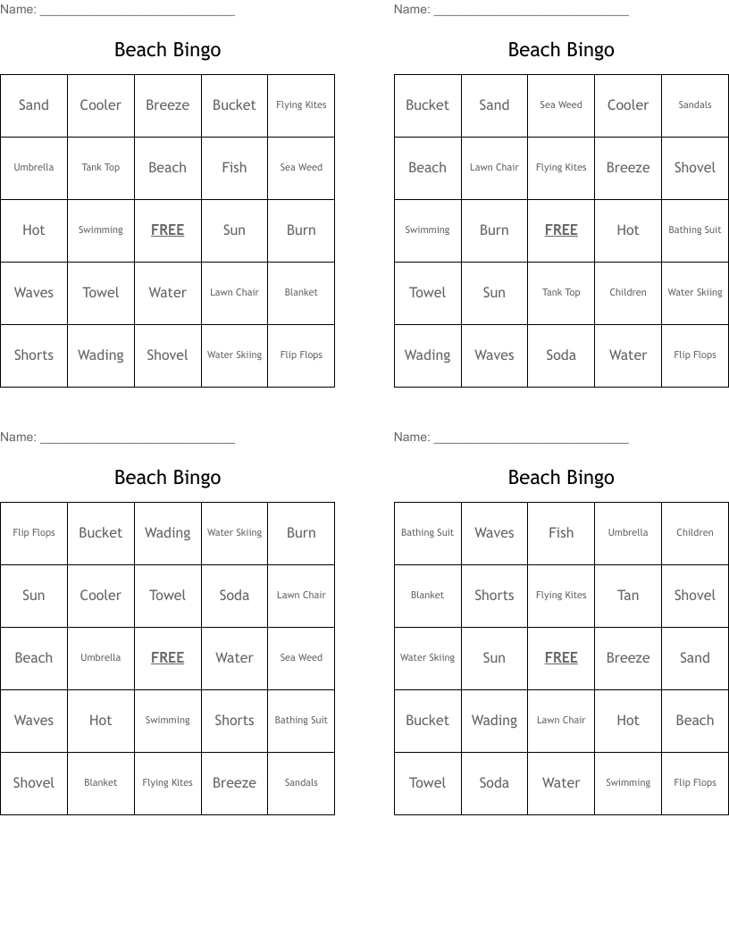 Beach Bingo