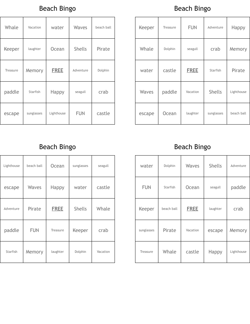 Beach Bingo