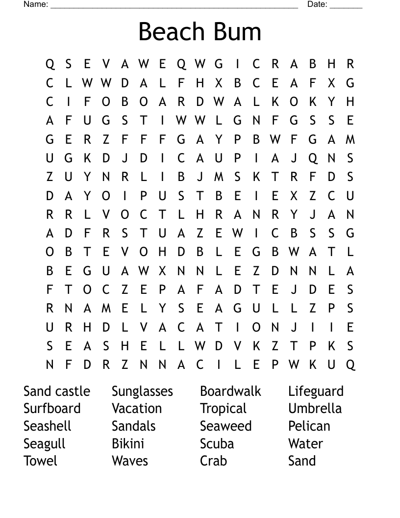 Beach Bum Word Search