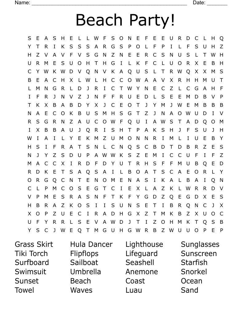 Beach Party! Word Search
