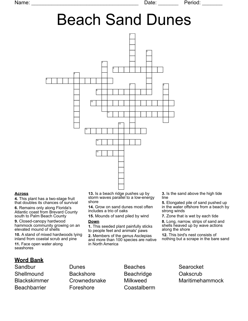 Beach Sand Dunes Crossword