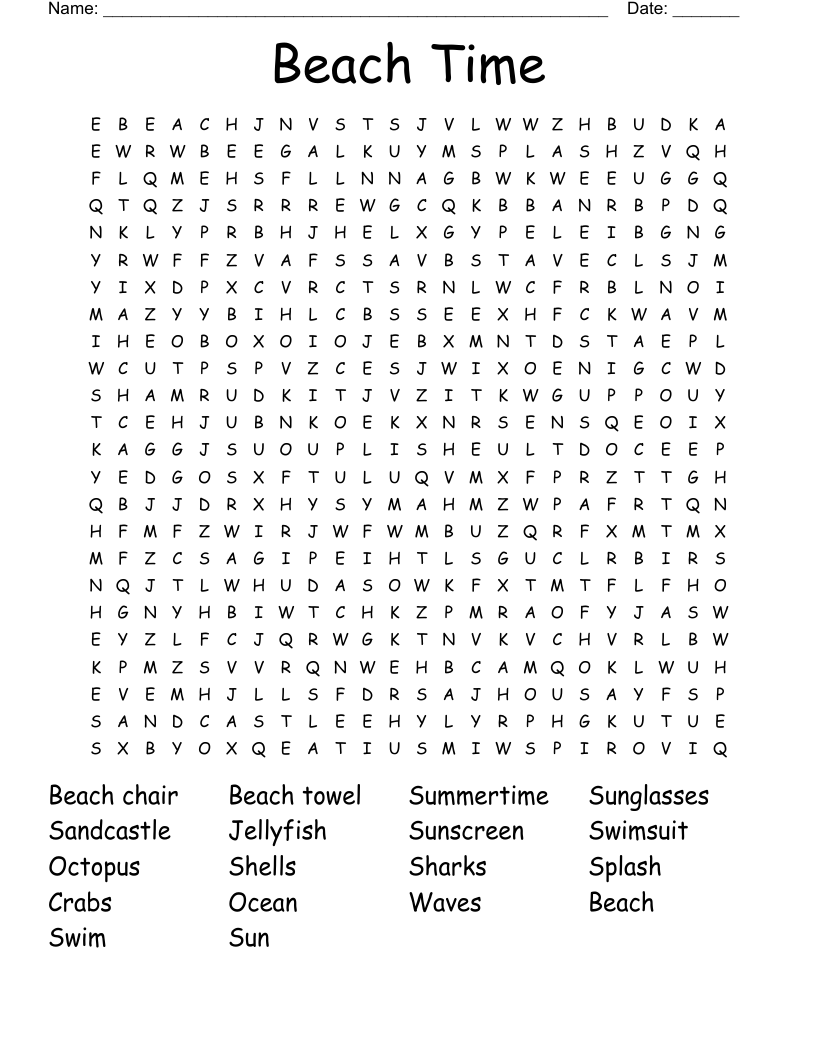 Beach Time Word Search