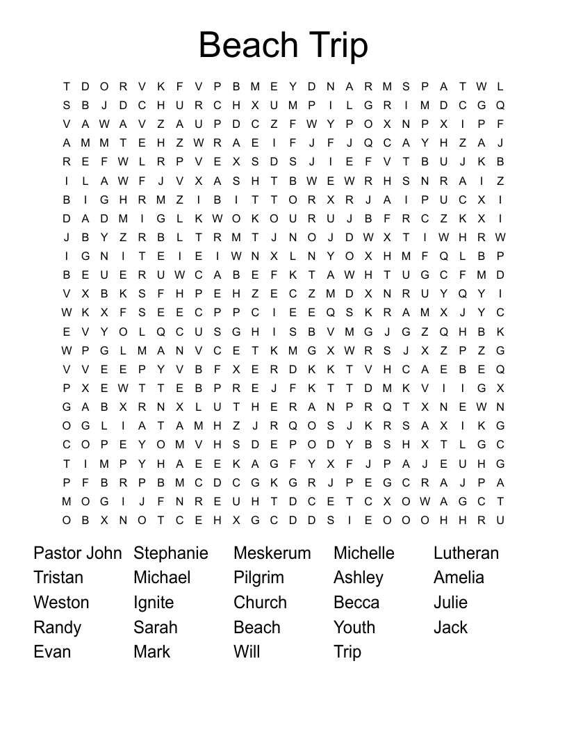 Beach Trip Word Search