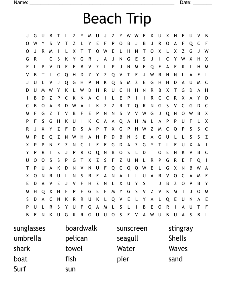 Beach Trip Word Search