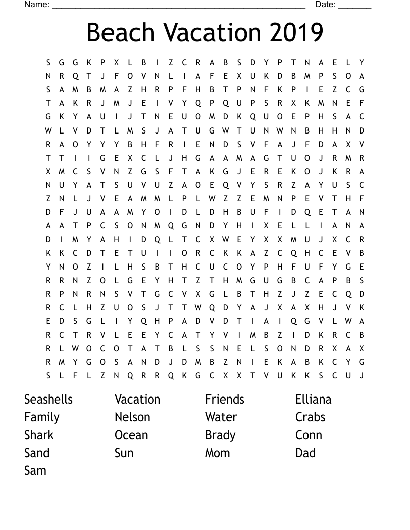 Beach Vacation 2019 Word Search