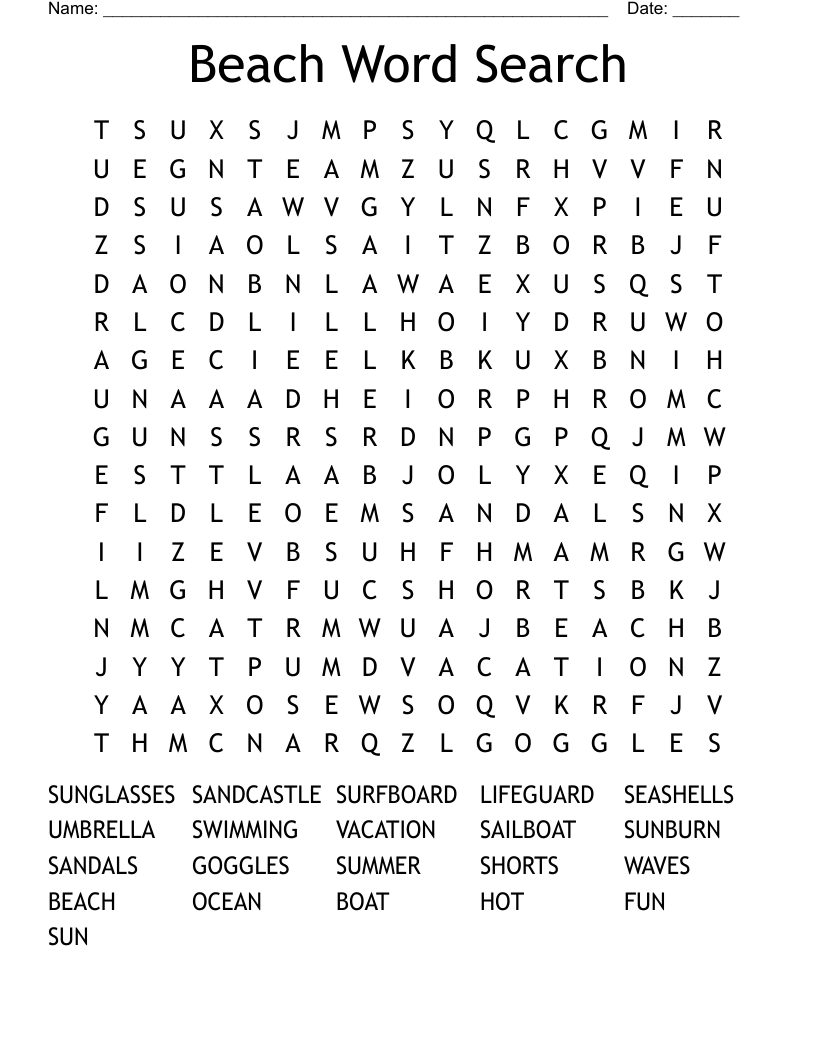 Beach Word Search