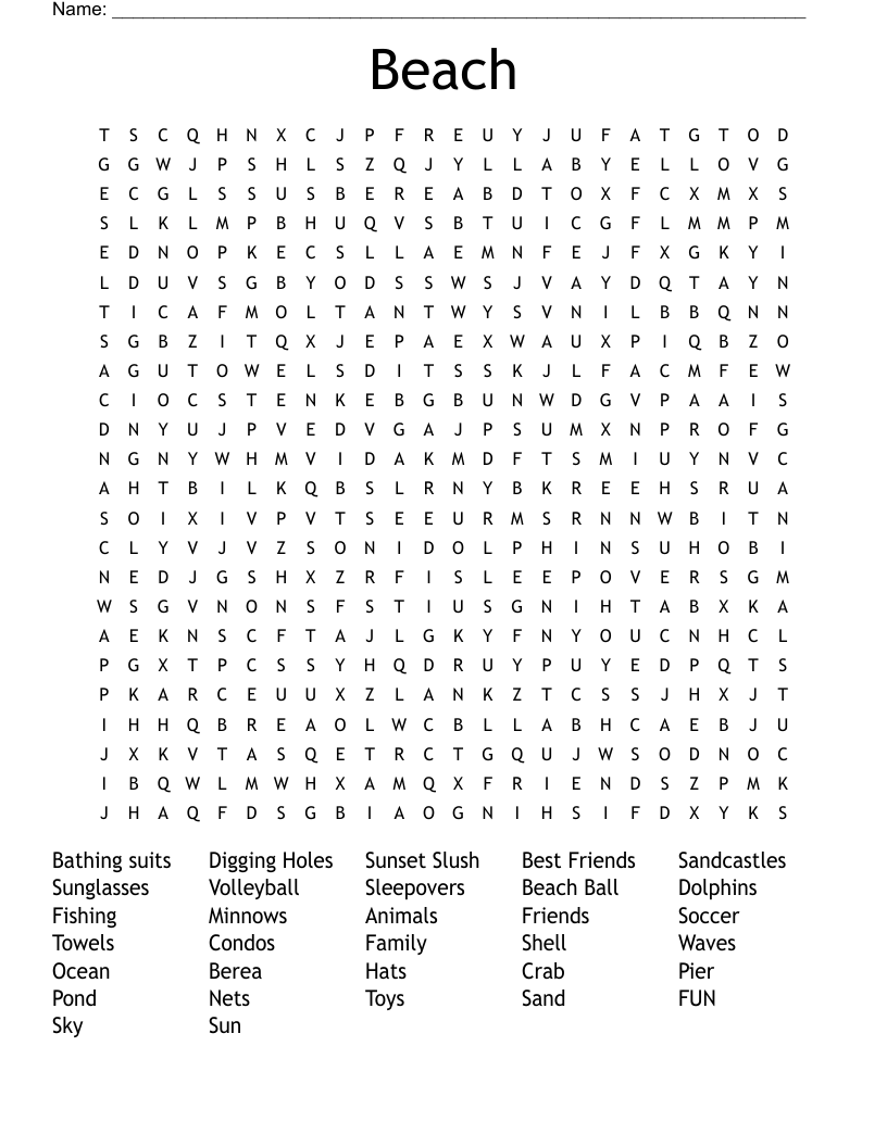 Beach  Word Search