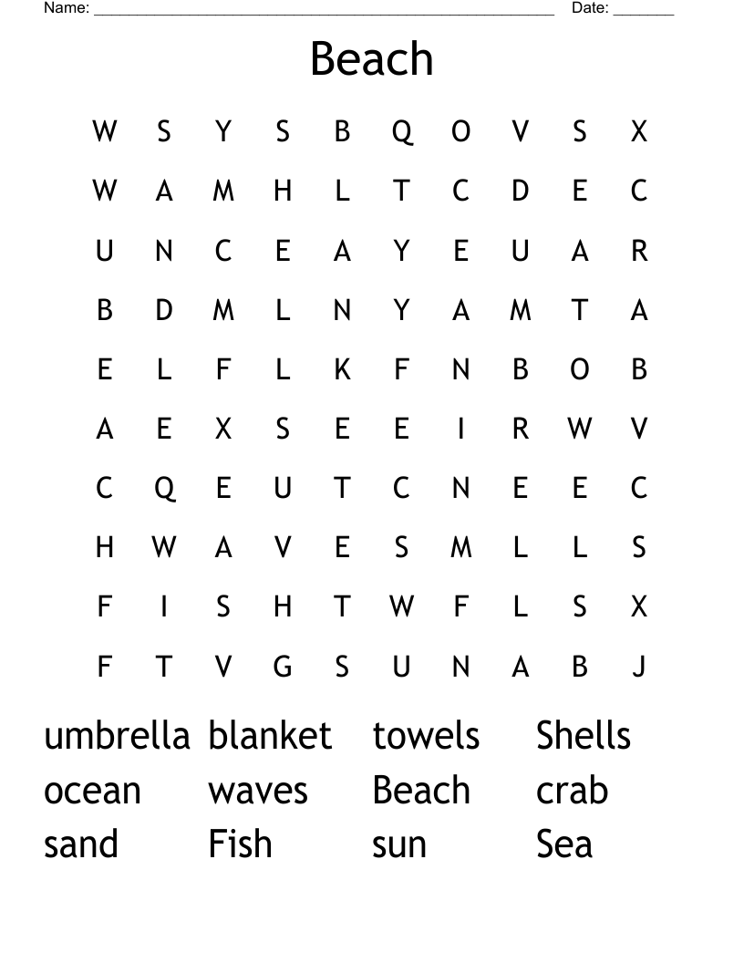 Beach  Word Search