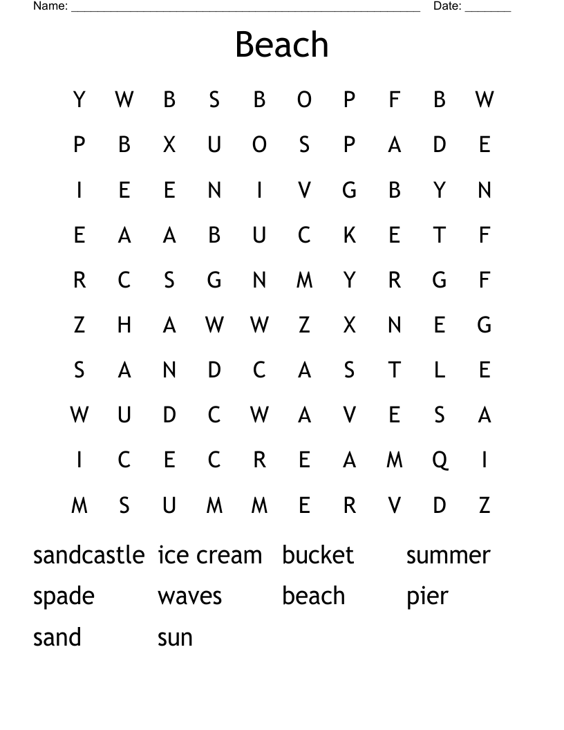 Beach  Word Search
