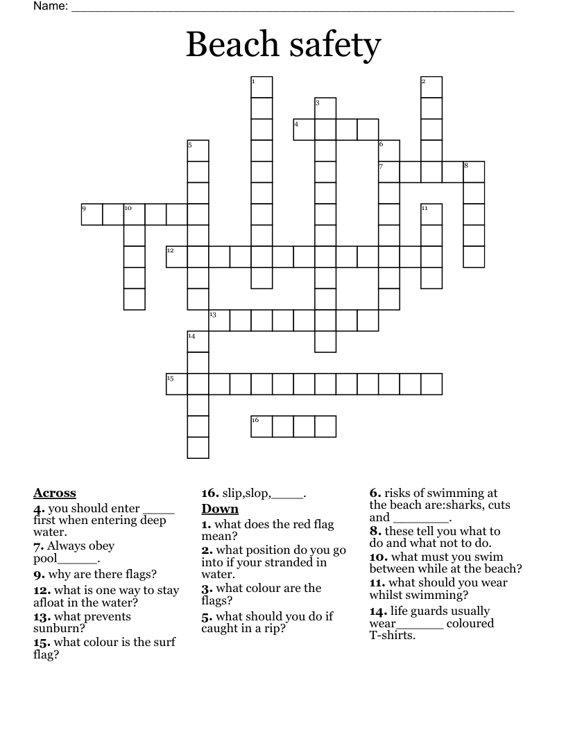 Beach safety Crossword