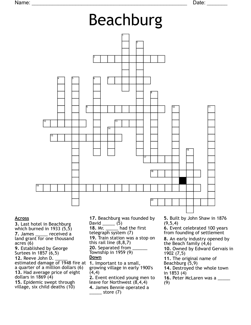 Beachburg Crossword