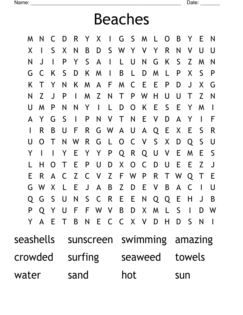 Beaches Word Search