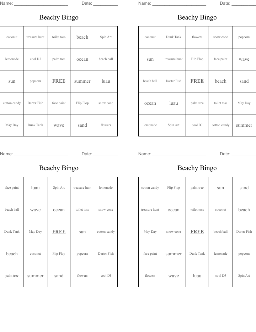 Beachy Bingo