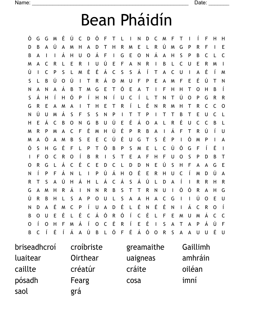 Bean Pháidín Word Search