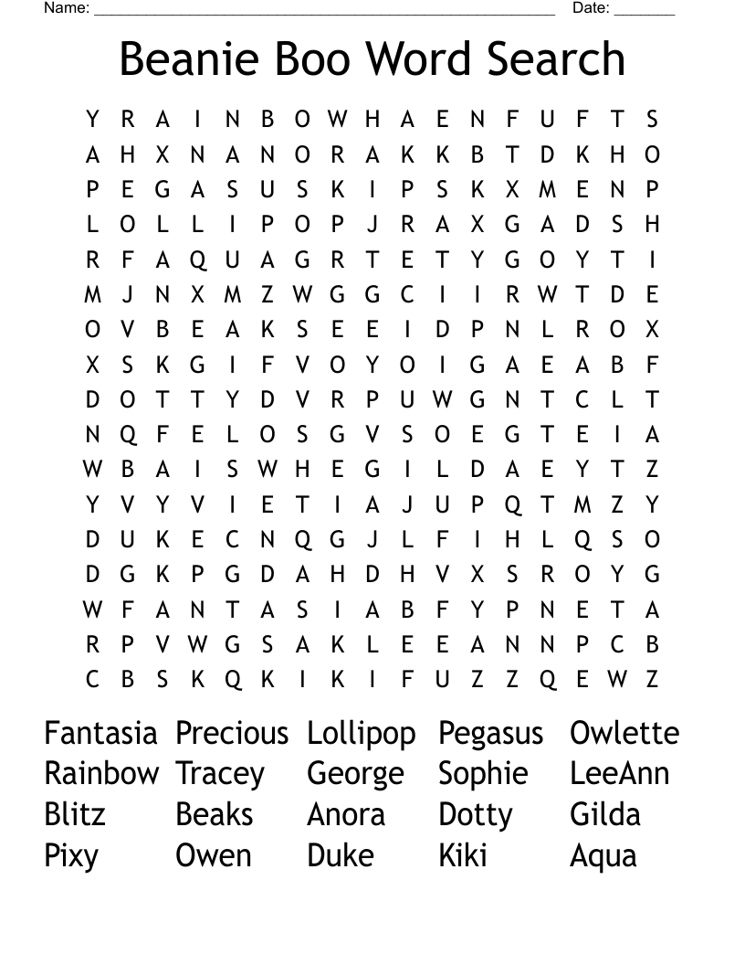 Beanie Boo Word Search 