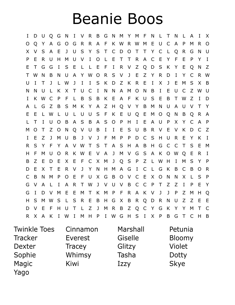 Beanie Boos Word Search