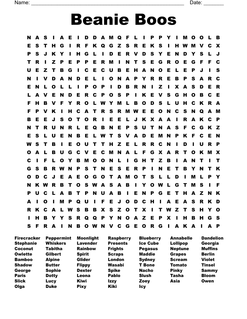 Beanie Boos Word Search