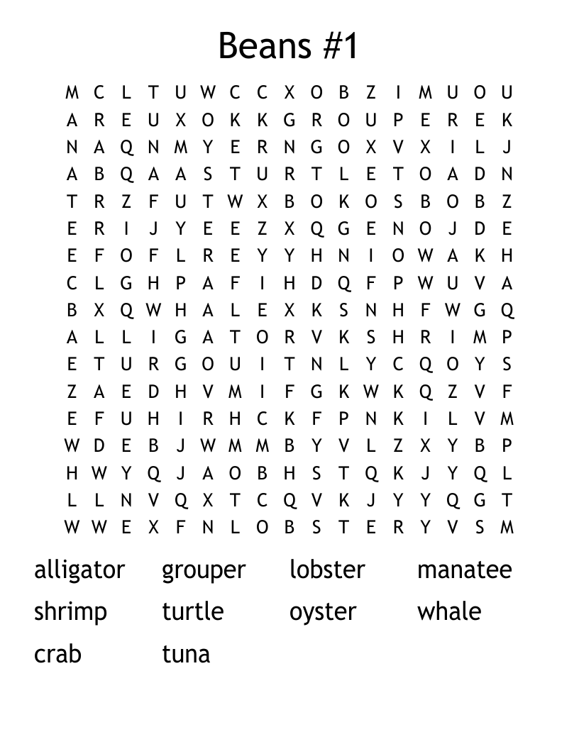 Beans #1 Word Search