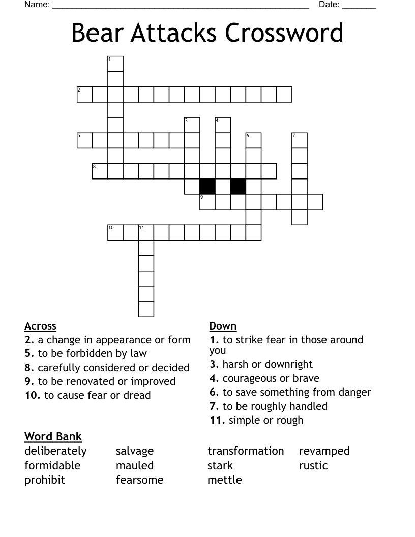 Bear Attacks Crossword