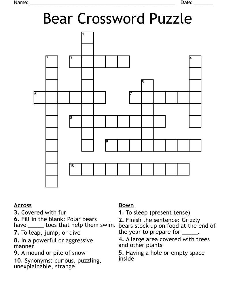 Bear Crossword Puzzle