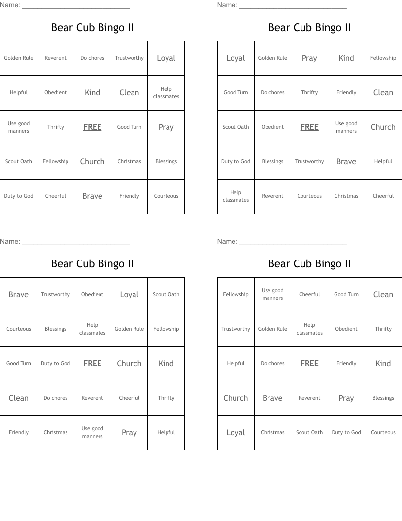 Bear Cub Bingo II