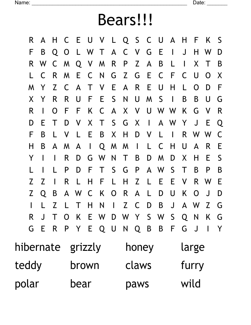 Bears!!! Word Search