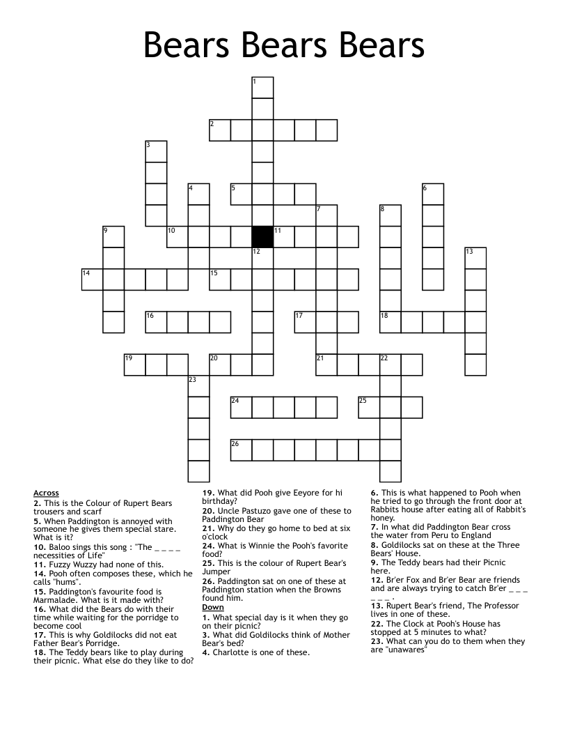Bears Bears Bears Crossword