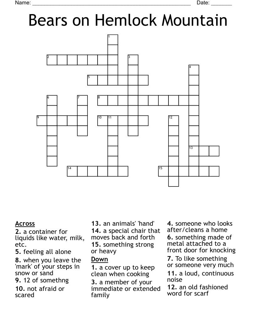 Bears on Hemlock Mountain Crossword