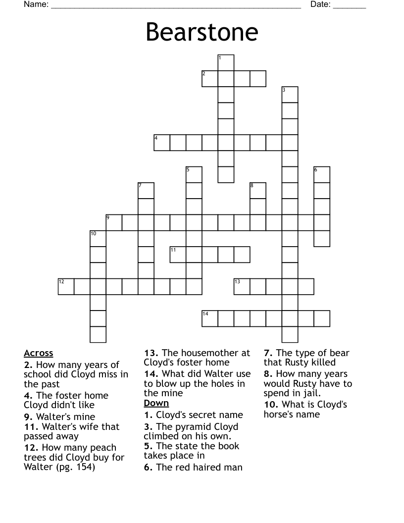 Bearstone Crossword