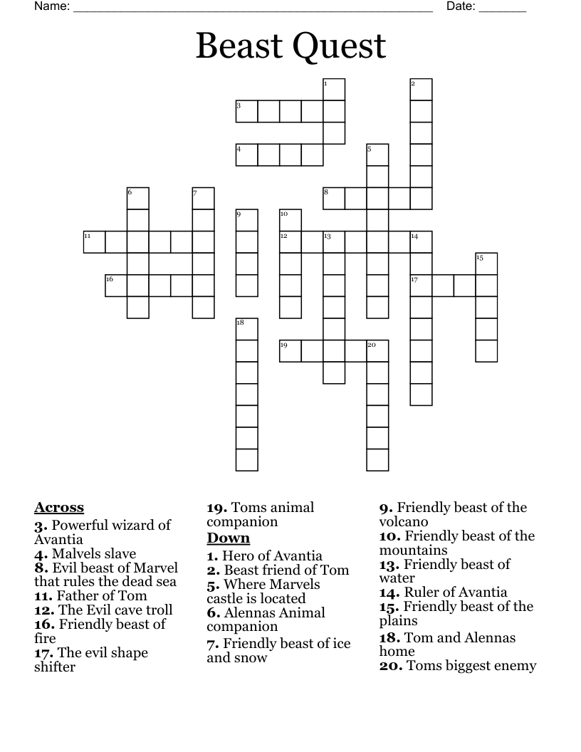 Beast Quest Crossword